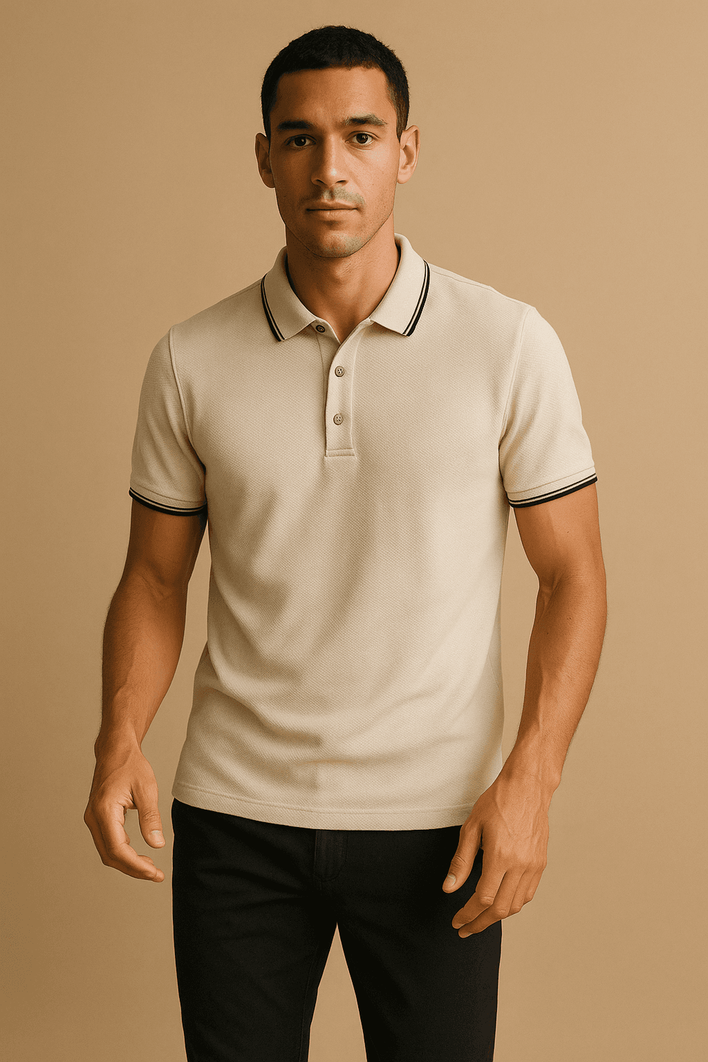 Tipped Knit Polo — bone