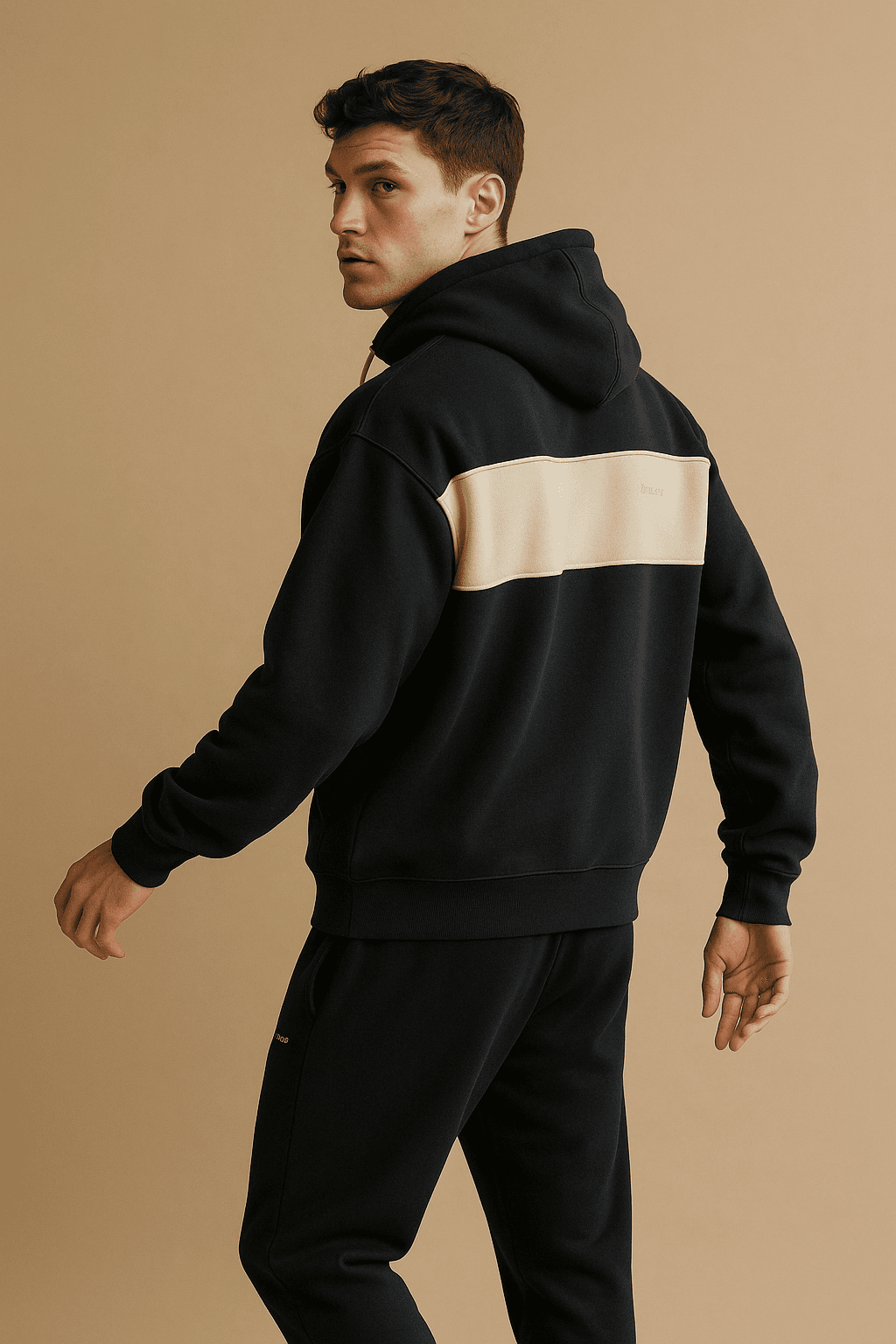 Color-Block Half-Zip Hoodie — ink