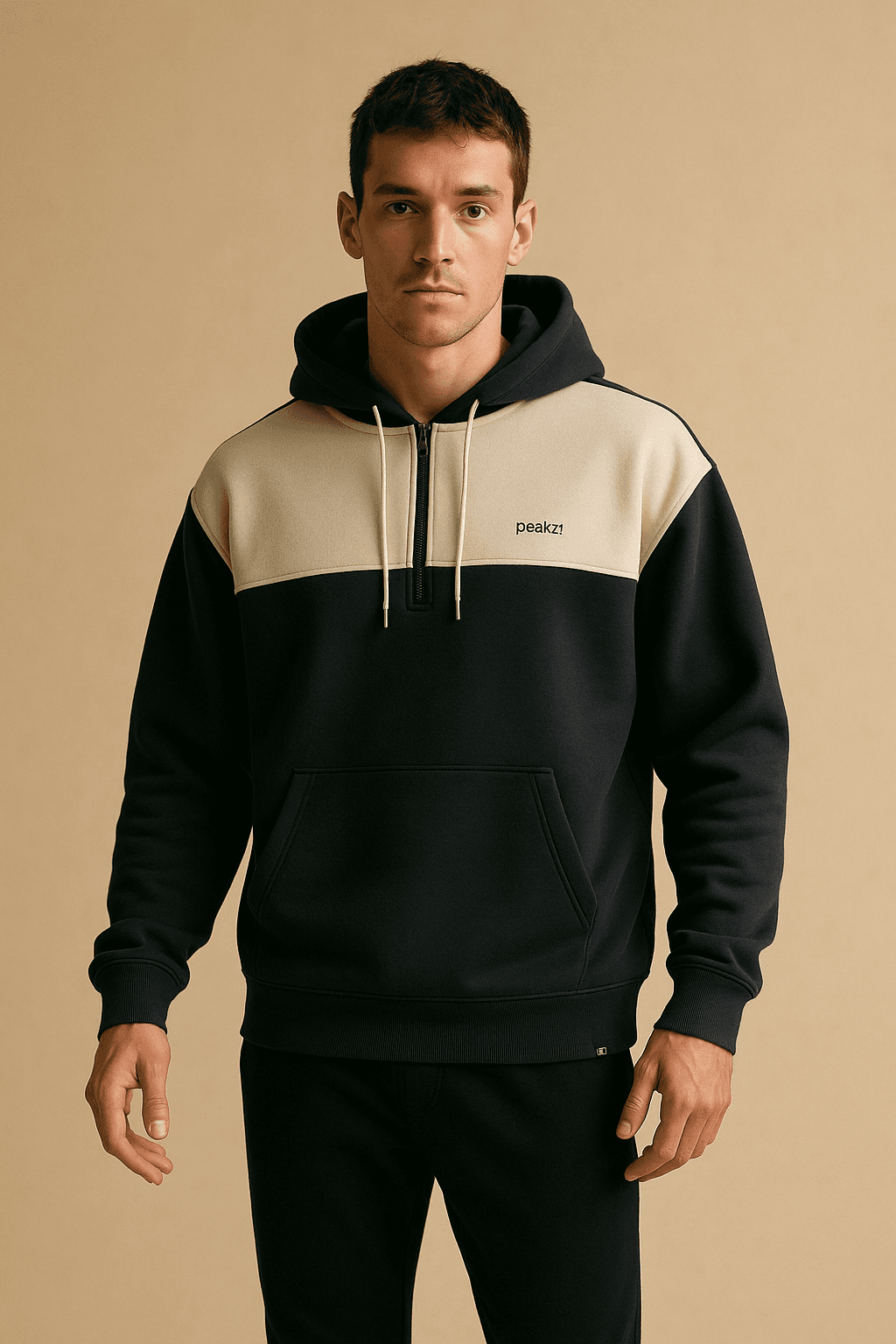 Color-Block Half-Zip Hoodie — ink