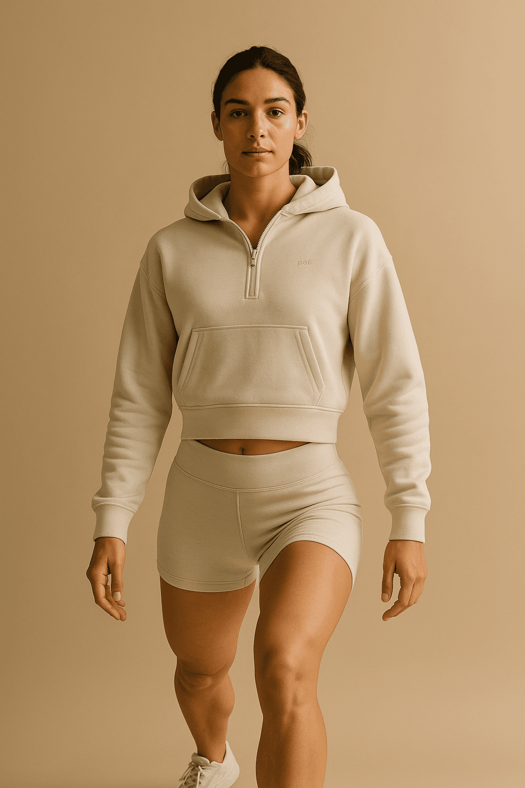 Half-Zip Crop Hoodie — bone